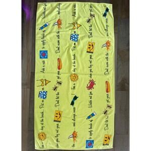 Vintage Joe Boxer Beach Towel Lime Green Graphic Print 90s Smiley Face Retro